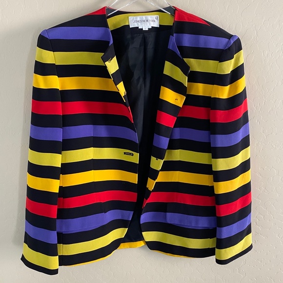 Jones New York Jackets & Blazers - Vtg Multi Color Striped Blazer Jones NY Sz 6